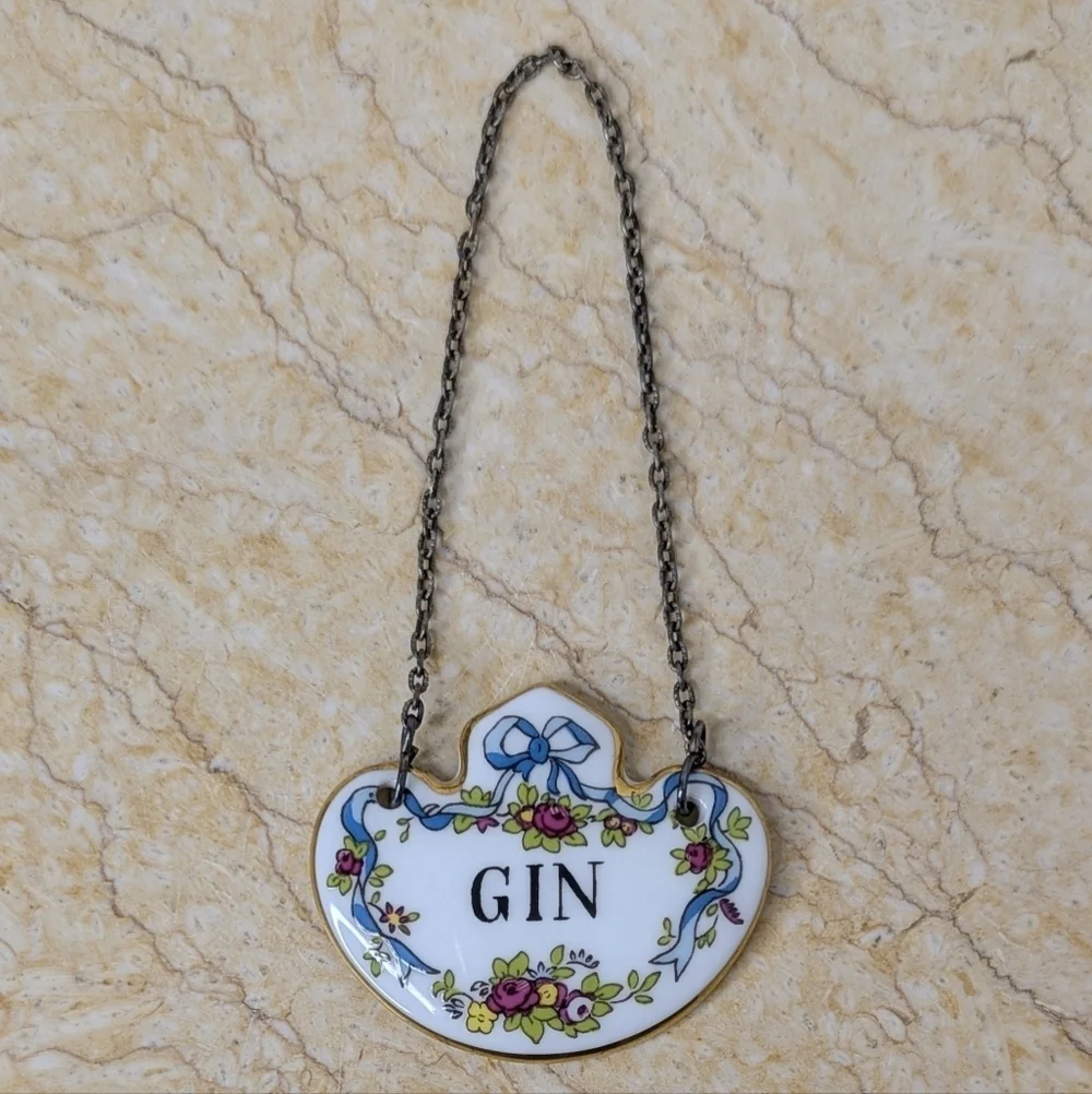 Vintage Coalport Bone China Decanter Gin Tag Label With Chain